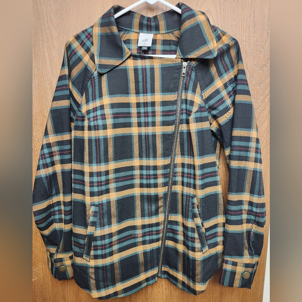 CAbi Plaid Zip-Up Blazer - Black, Gold, and Green